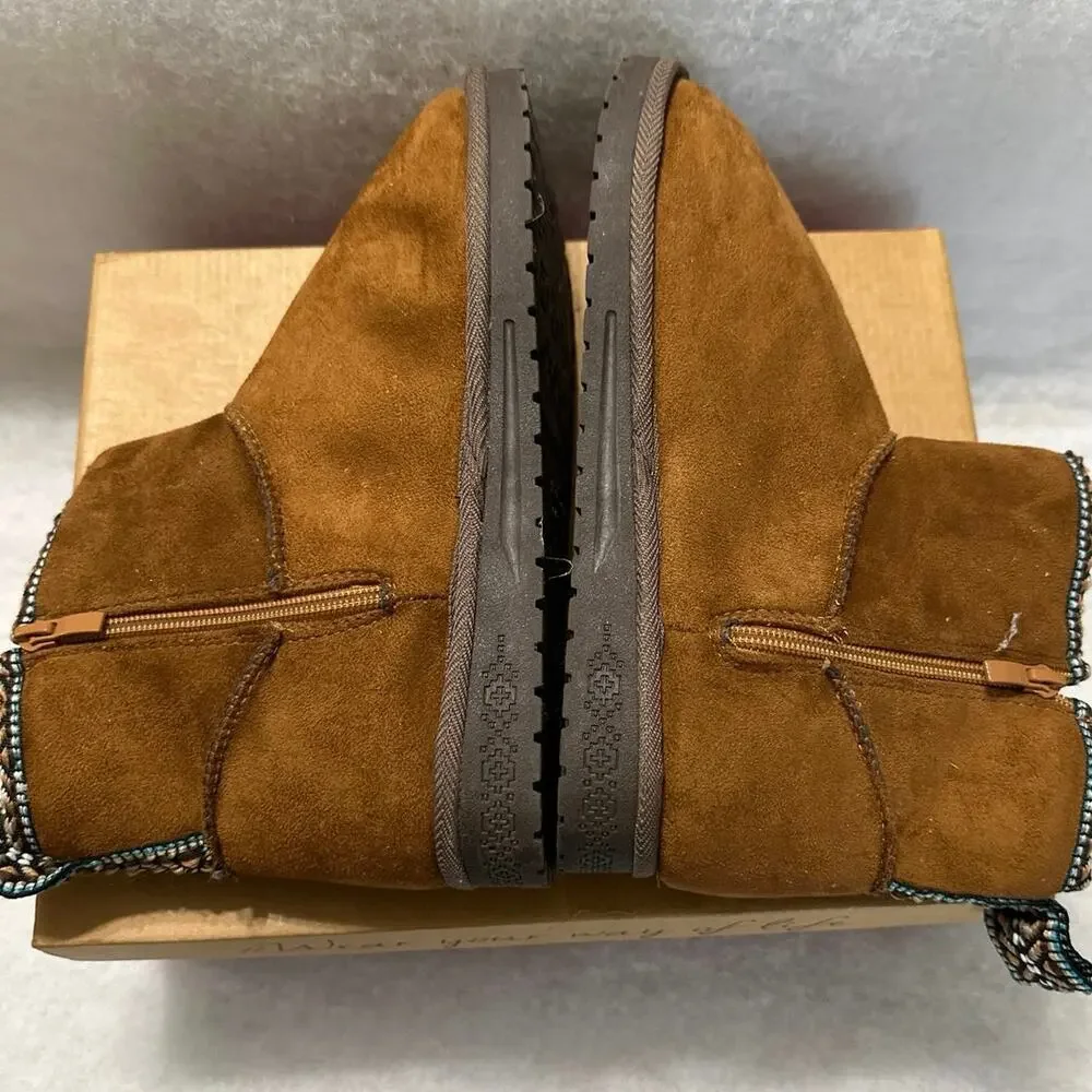 Muk Luks ankle Boots faux suede chestnut color side zip womens size 8 New in box